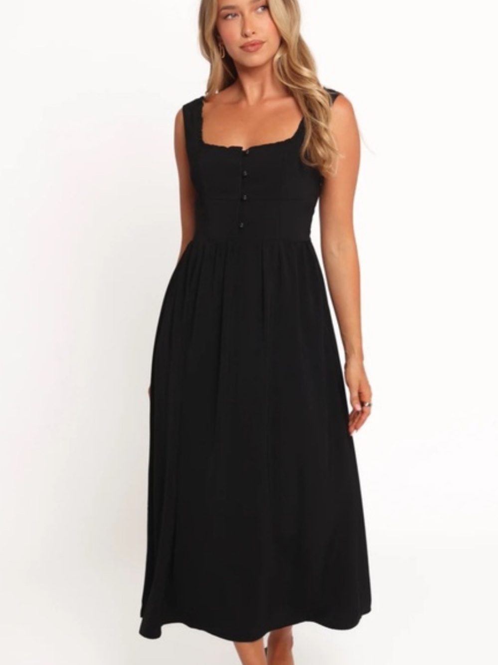 Petal & Pup Melrose Black Square-Neck Midi Dress ladies size L NWT